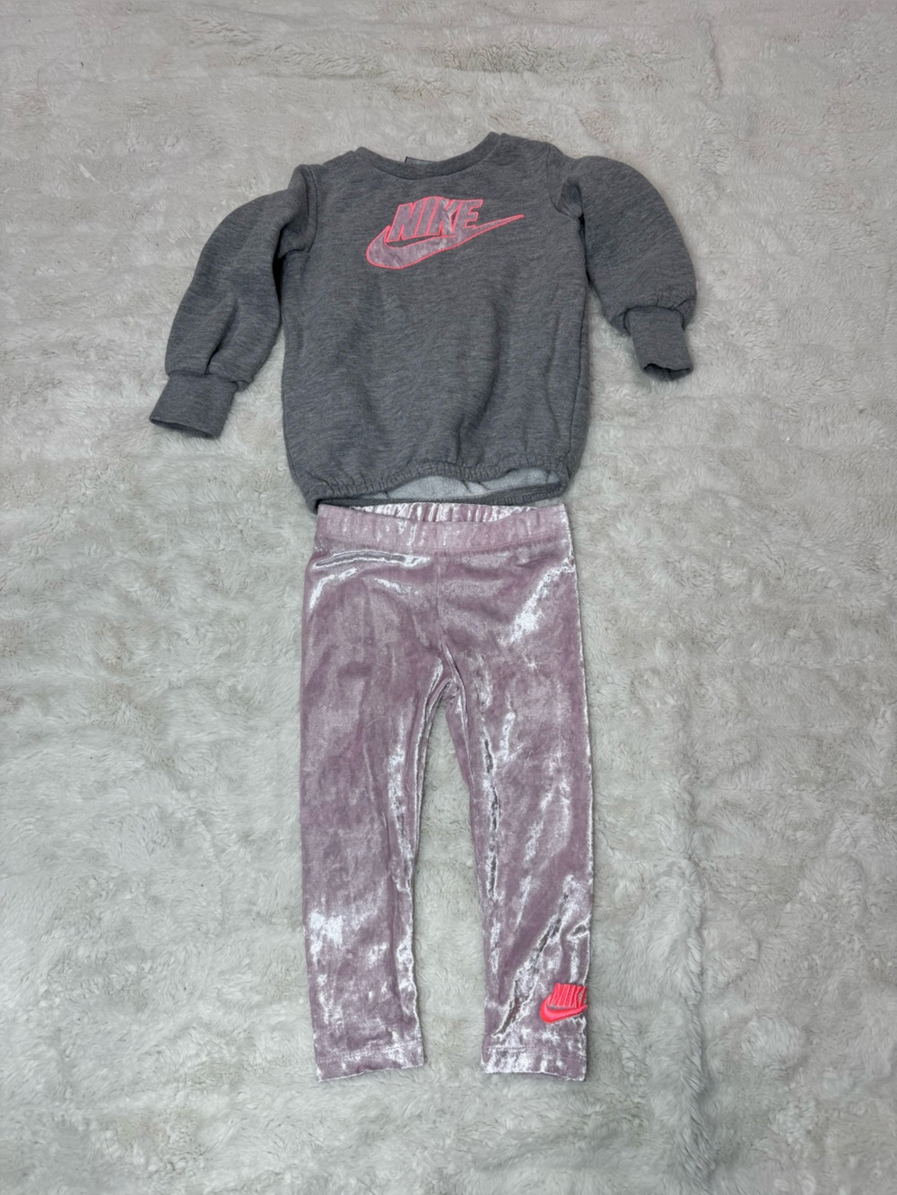 Nike Kids' Gray Sweatshirt & Pink Velvet Leggings Set